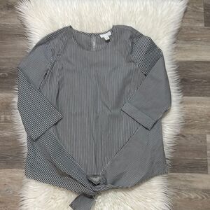 J. Jill Gray and White 3/4 Sleeve Tie Front Blouse Size S